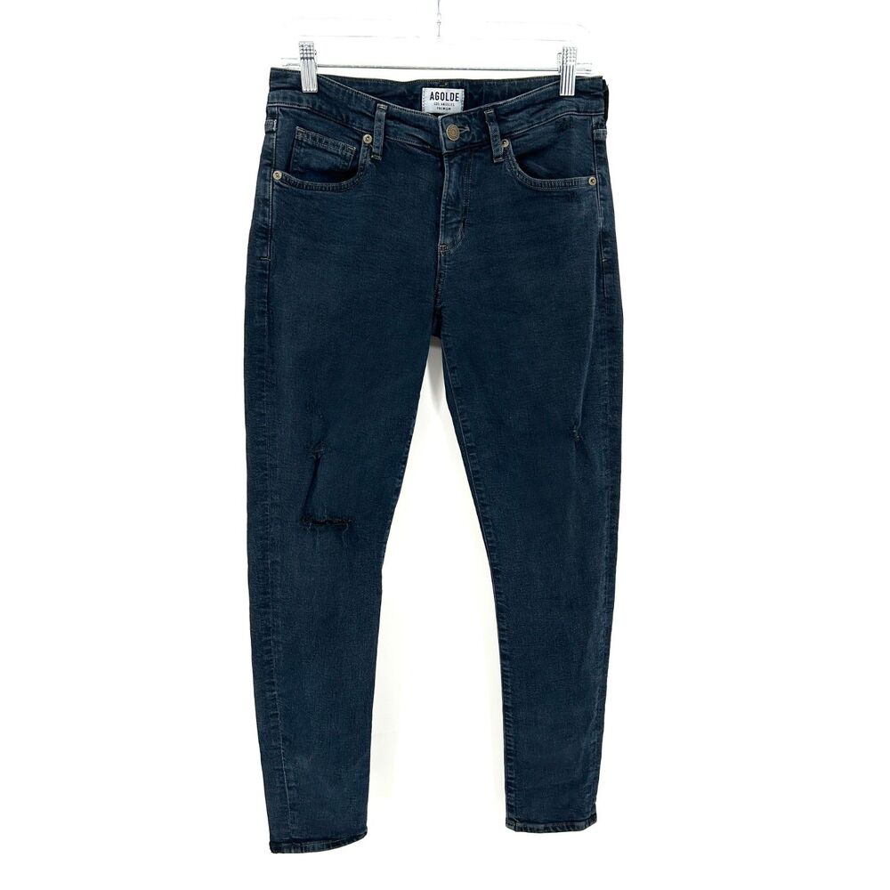 AGOLDE Women's Black Distressed Skinny Jeans Distressed Mid Rise Denim Size 29